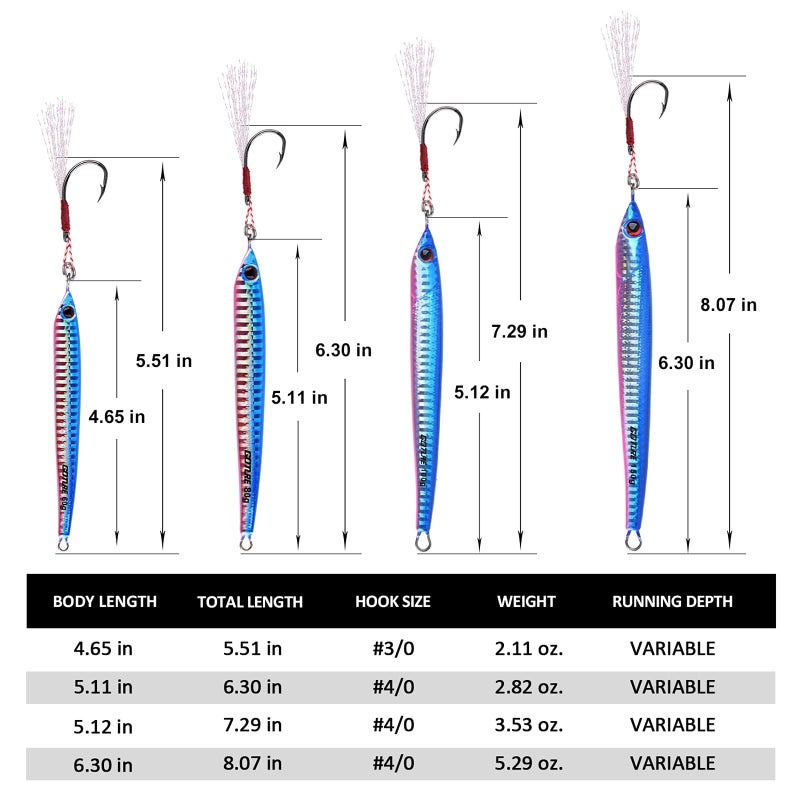 Goture Vertical Jigs 60-150g with Assist Hook, Glow Fishing Jig Saltwater, Speed Fast Fall Lead Jigs, Deep Sea Fishing Lures Jigging Spoon Lures for Tuna Kingfish Grouper Snapper Striper Salmon - Image 5